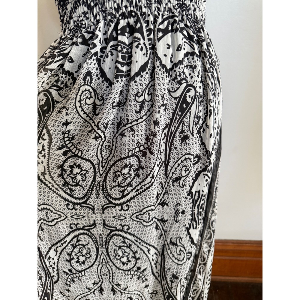 Y2k Black White Paisley Chiffon Smocked Maxi Dress Size M Boho hippie Strappy - Picture 7 of 9